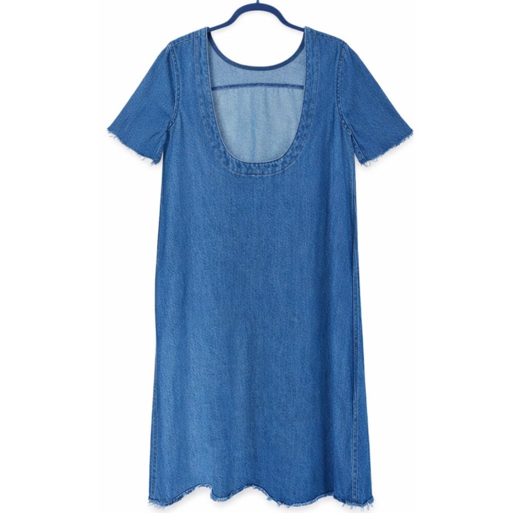 GANNI Scoop Back Organic Cotton Denim Midi Dress Indigo Blue EU 36 US 4 New - Picture 4 of 16